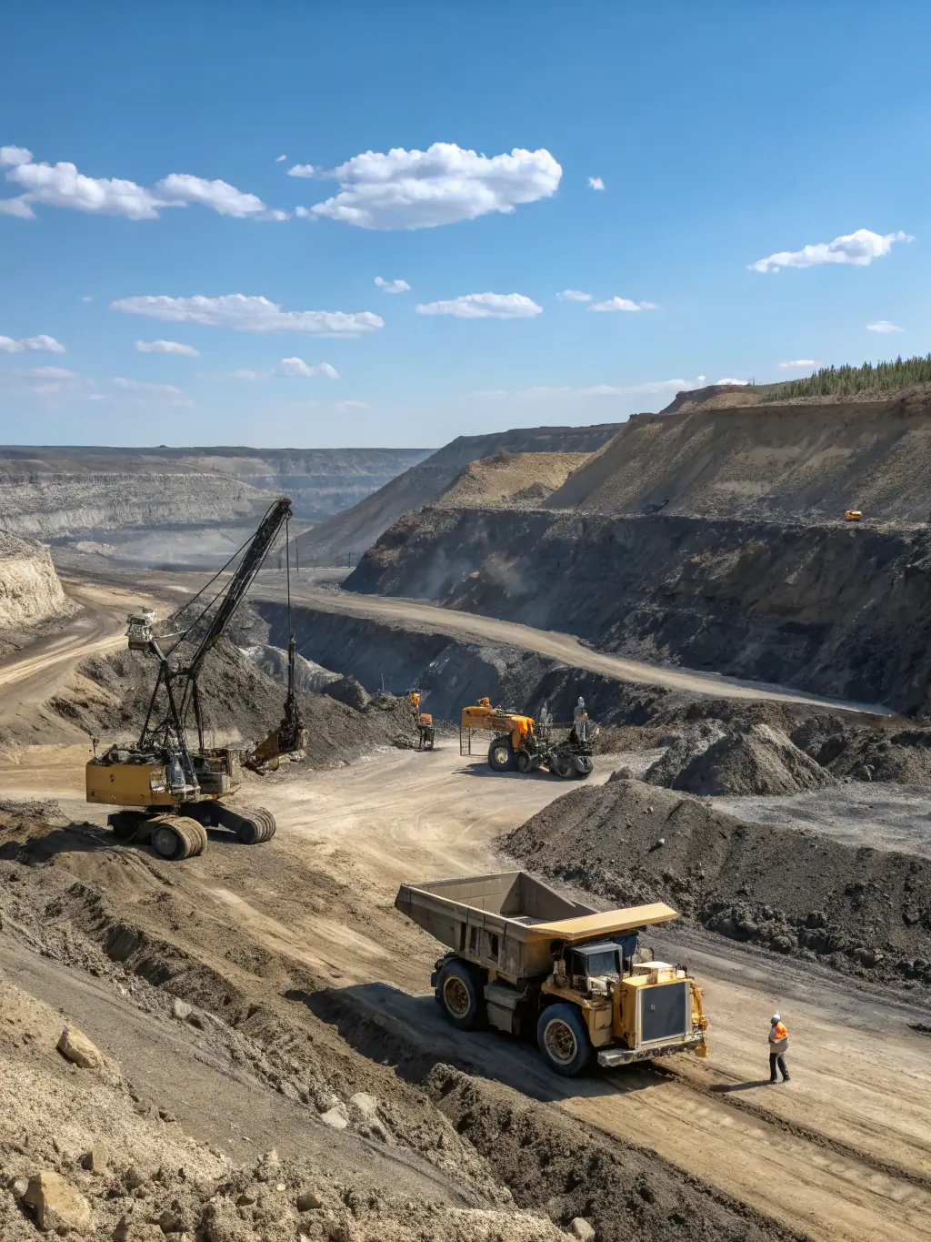 An aerial view of a sustainable natural resource exploration site in Canada, emphasizing responsible resource management and long-term profitability.