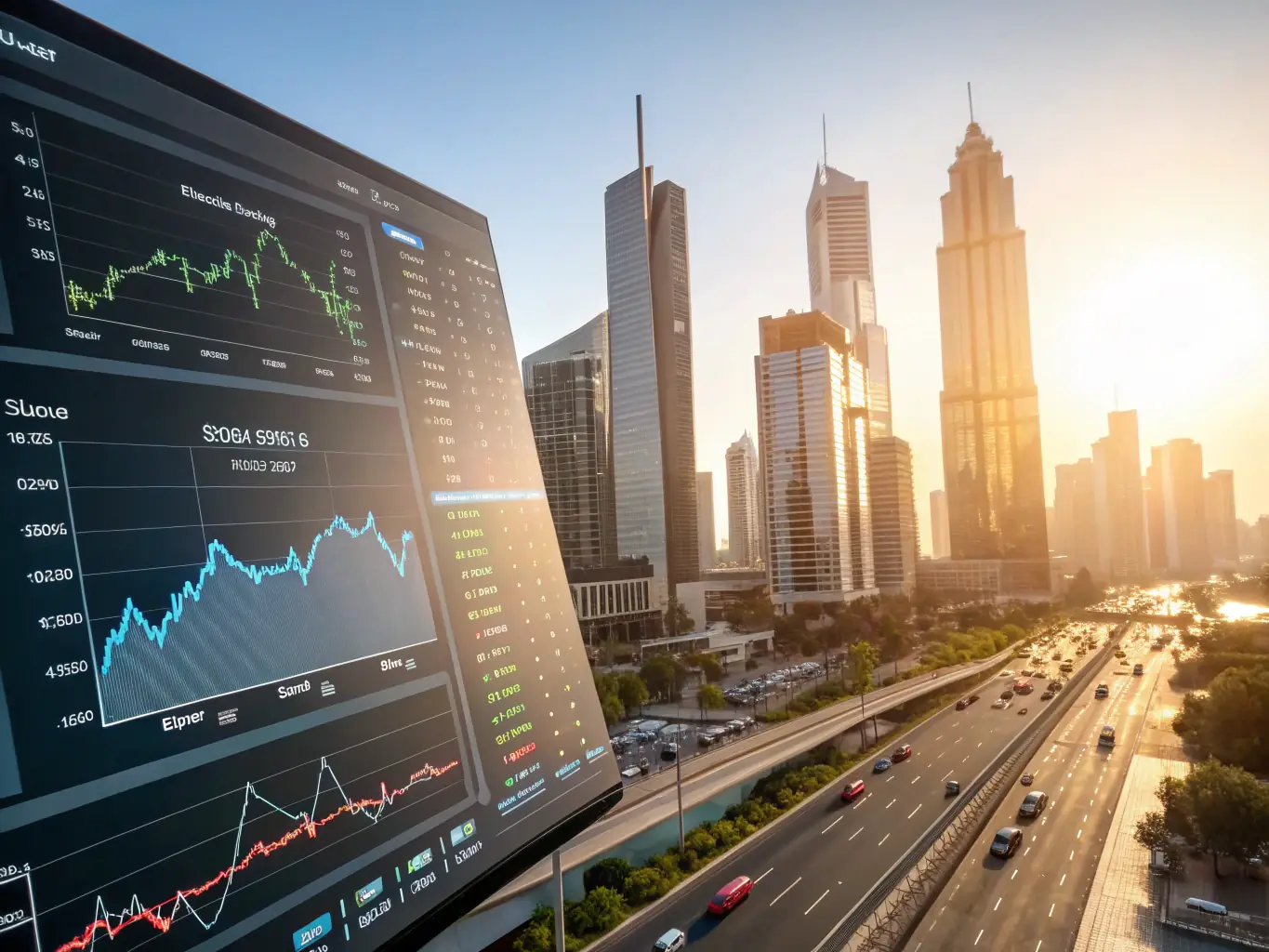 A sophisticated graph illustrating the diversification of an investment portfolio, showcasing various asset classes and their respective allocations, set against a backdrop of a modern financial district.