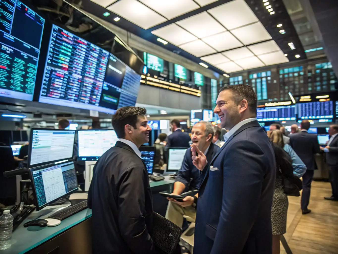 A dynamic image of a bustling trading floor, symbolizing the fast-paced world of private equity, with subtle visual cues indicating high-yield opportunities and strategic decision-making.